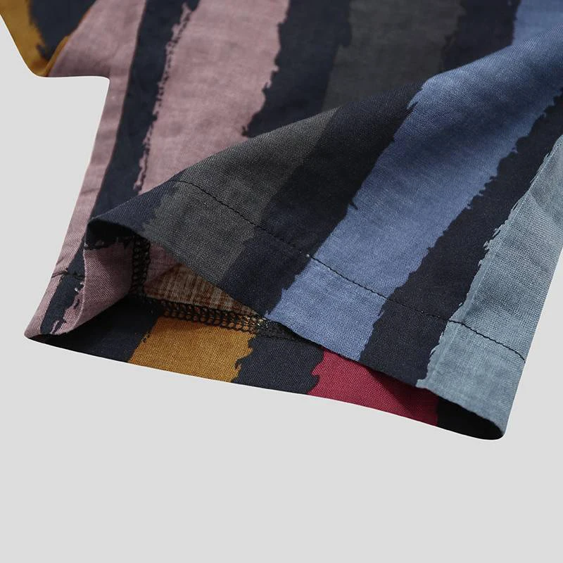 MD Muslim Fashion Mens Shirt Striped Print Robes Homewear Jubba Thobe Abaya Dubai Arabic Caftan Pakistan Vetement Homme Djellaba