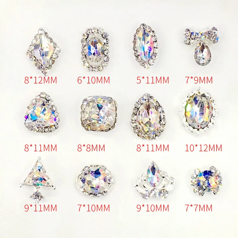 

12 Grid AB Alloy 3D Glitter Rhinestones Colorful Alien Drill Flat Crystal Design Nail Art Strass Decorations for Nail Supplies