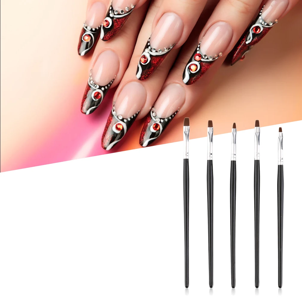 5 размеров/набор профессиональных акриловых кистей для дизайна ногтей идеально подходит УФ геля с черным и