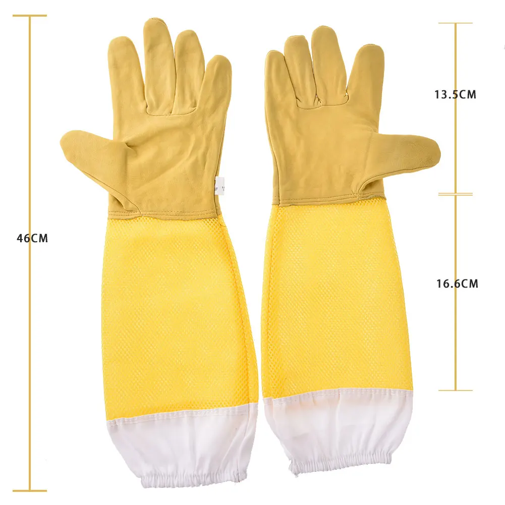 

Beekeeping Gloves Protective Sleeves Breathable Yellow Mesh White Sheepskin And Cloth For Apiculture Beekeeping Gloves