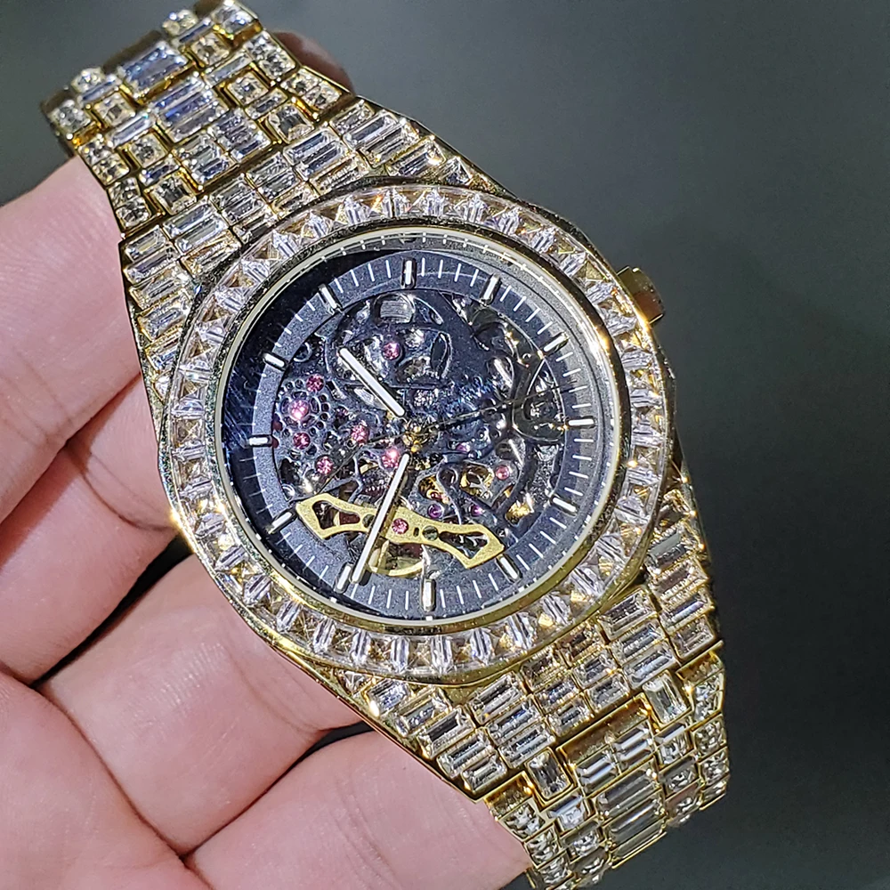 New Top Brand Luxury Skeleton Automatic Mechanical Men's Watches Men Tourbillon Fashion Waterproof Hip Hop Watch Mens Watches