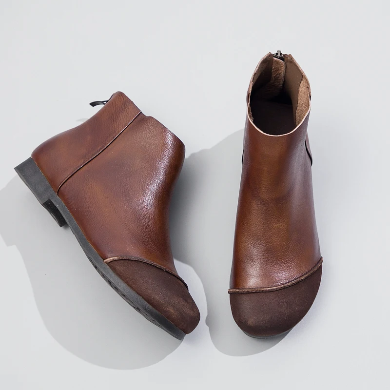 

GKTINOO Autumn Winter Women Shoes Women Retro Boots Handmade Ankle Boots Flat Boots Genuine Leather Shoes