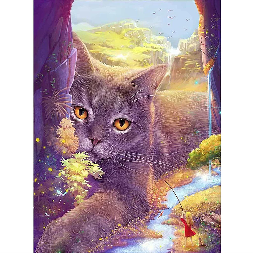 Холст с изображением животных и кошек 14 карат вышивка крестиком ручная работа