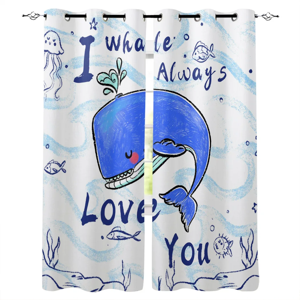 Животные синий кит английский текст Роскошные домашние шторы товары для дома