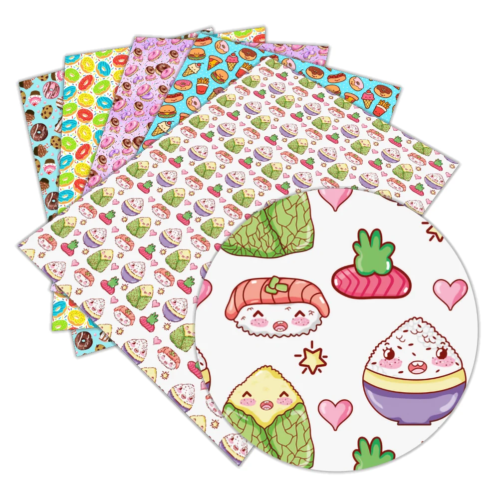 

Dessert food ice-cream Pattern Printed Artificial Leather Cloth DIY Material for hairbow decoration 30 cm x 136 cm