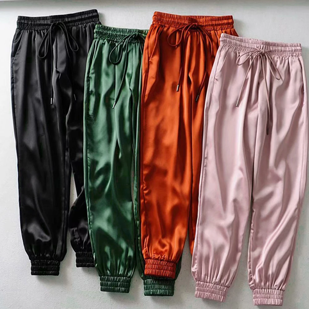 

Muyogrt Women Sweatpants Pants Female Solid Satin Pants Drawstring Pants Trousers Loose Casual Joggers Sport Pants