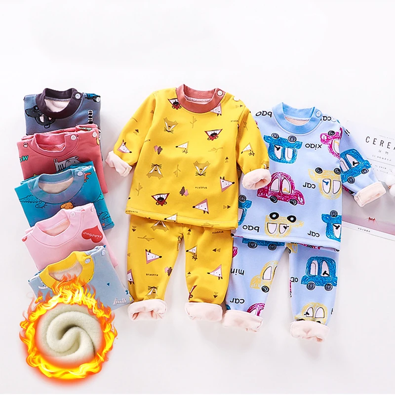 

Winter Children Fleece Clothing Matching Set 1-6Y Baby Girls Long Sleeve Thermal Underwear Suit Kids Boy Thicken Pajamas Outfits