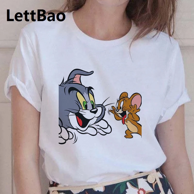 Том и Джерри выглядят довольно чертов озорной футболка для женщин Летние