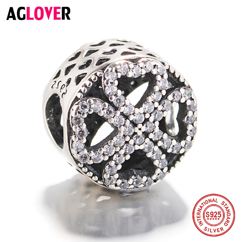 

AGLOVER Original 925 Sterling Silver Fashion Four Leaf Zircon Bead Charm For Woman Bracelet Anklet DIY Jewelry Gift 2020 New