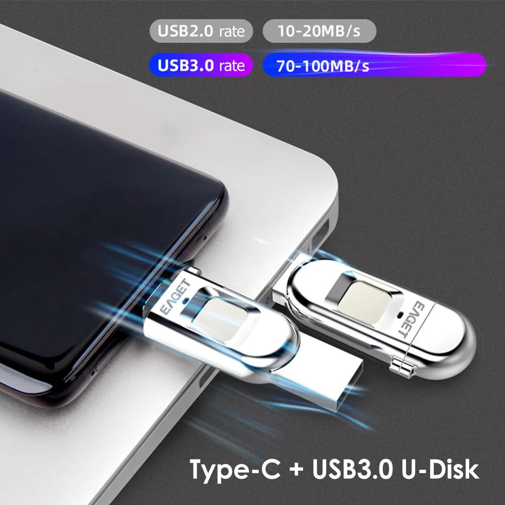 Eaget FU68 зашифрованный флеш накопитель USB с отпечатком пальцев 32G/64G/128G 3 0/Type C Флешка