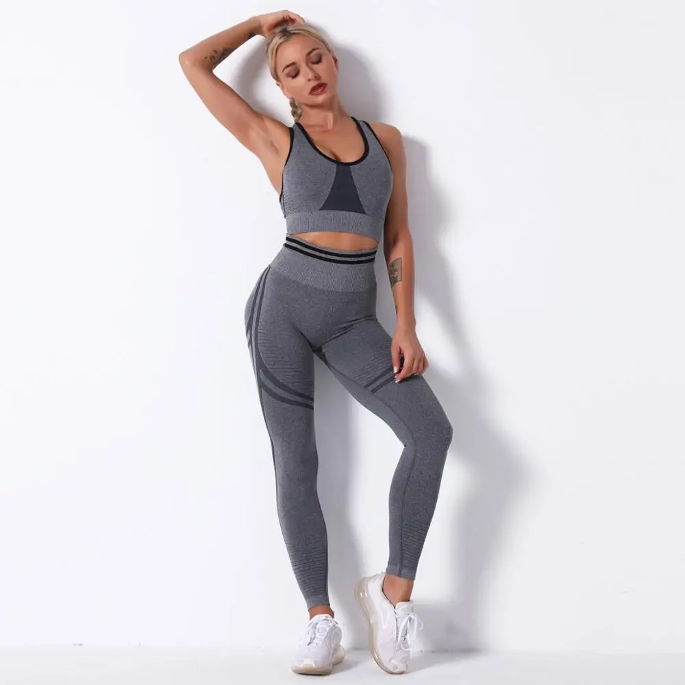 

New seamless knitted yoga clothes suit women's hips fitness leggings running sportswear suit women's slim hips