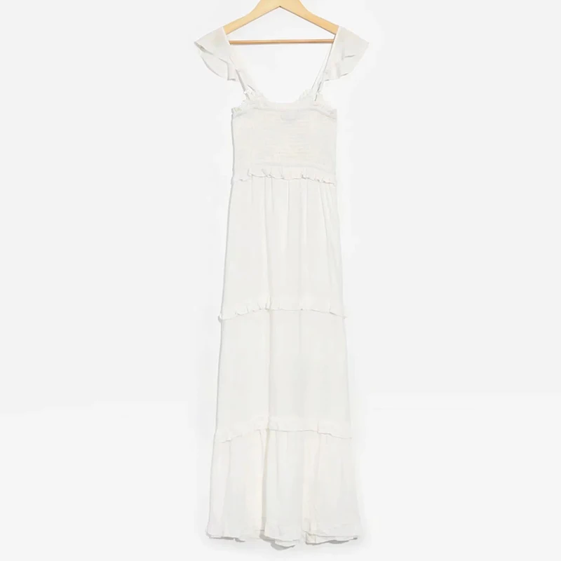 Long White Boho Cotton Day Dress Summer Women Elegant Beach Party Maxi Ruffle Sexy Backless Clothes Female | Женская одежда