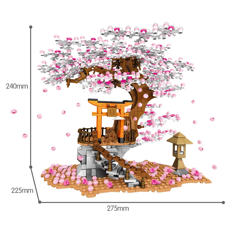 

Street View Idea Shrine Bricks Sakura Stall Bricks City Friends Cherry Blossom Landscape House Tree Building Block Toys