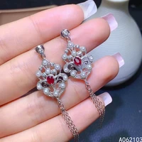 kjjeaxcmy fine jewelry 925 sterling silver inlaid natural ruby womens elegant pattern pearl tassel gem earrings support check