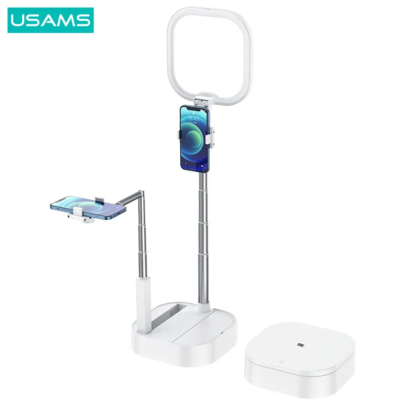 USAMS Portable Phone Holder Wireless Live Broadcast Stand Dimmable LED Video Fill Light With Remote Control For iPhone Android | Мобильные