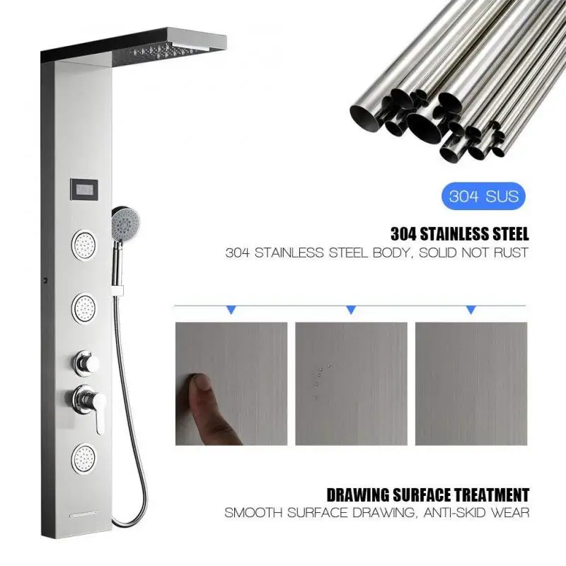 

Luxury Bathroom LED Shower Panel Tower System Wall Mount Mixer Tap Hand Shower SPA Massage Temperature Screen Dropshipping HWC