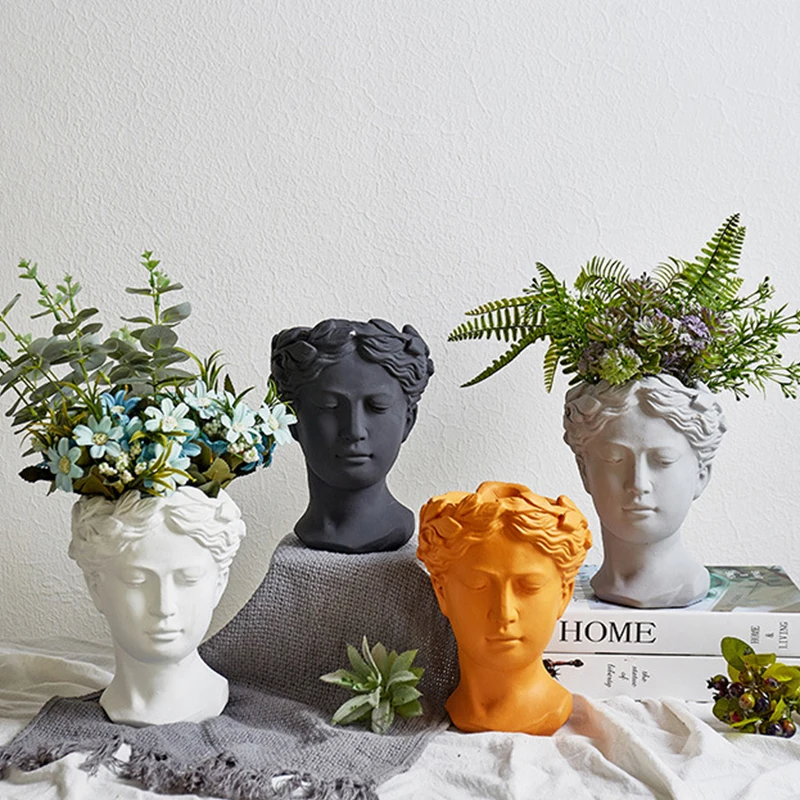 Декоративная ваза для комнаты эстетическая скульптура цементная головка