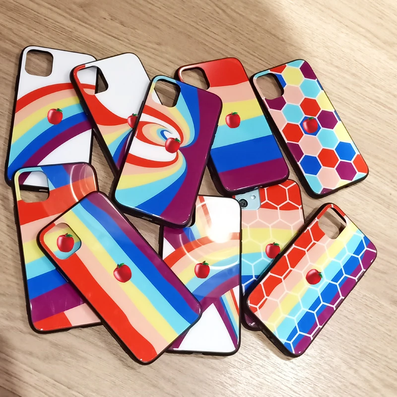 New Geometry Rainbow Tempered Glass Case for iPhone 12/11 ProMax XR XS Max Hard Capa 8 7 Plus Gradient Cover Hoesjes |