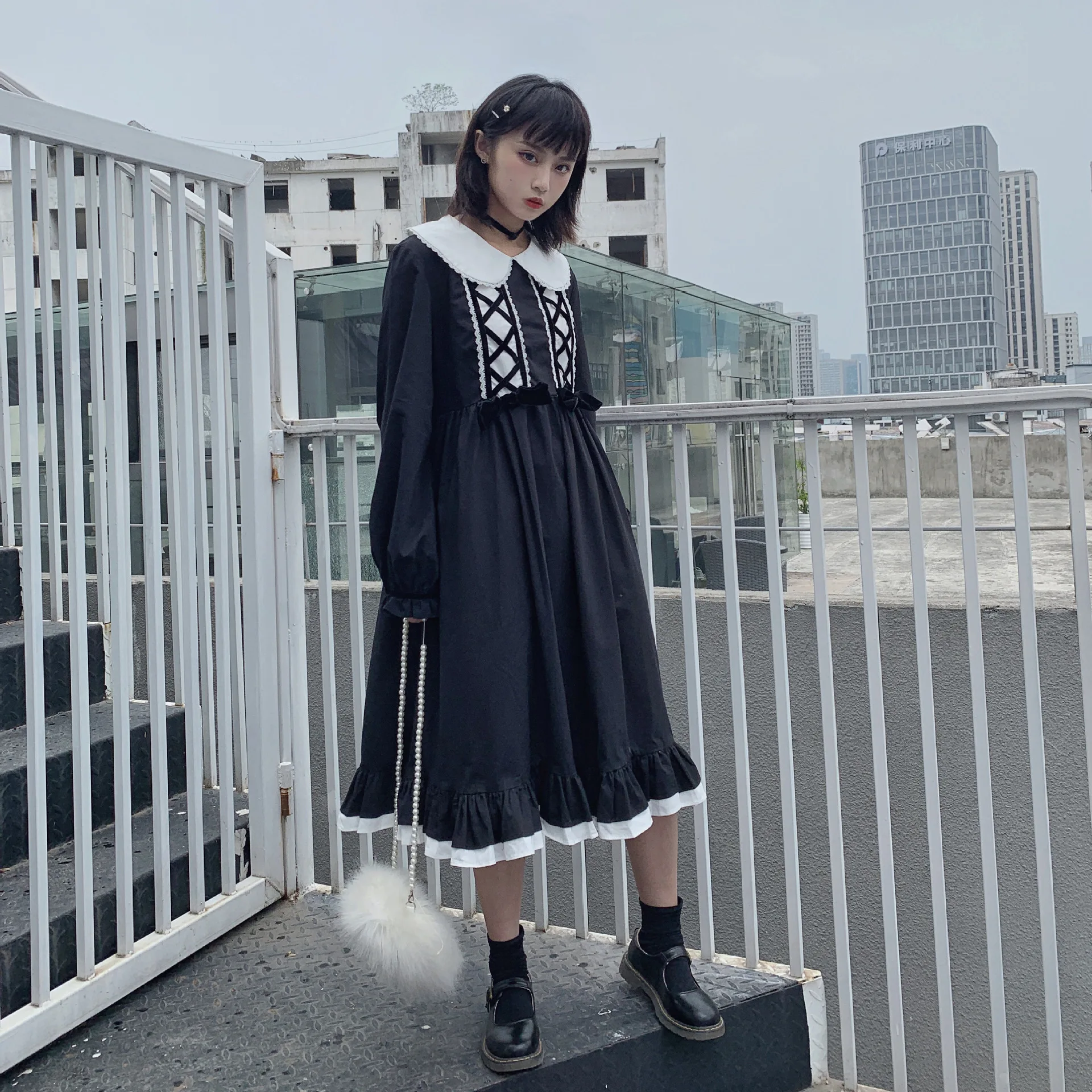 Готическое японское студенческое милое платье лолиты винтажное кружевное с