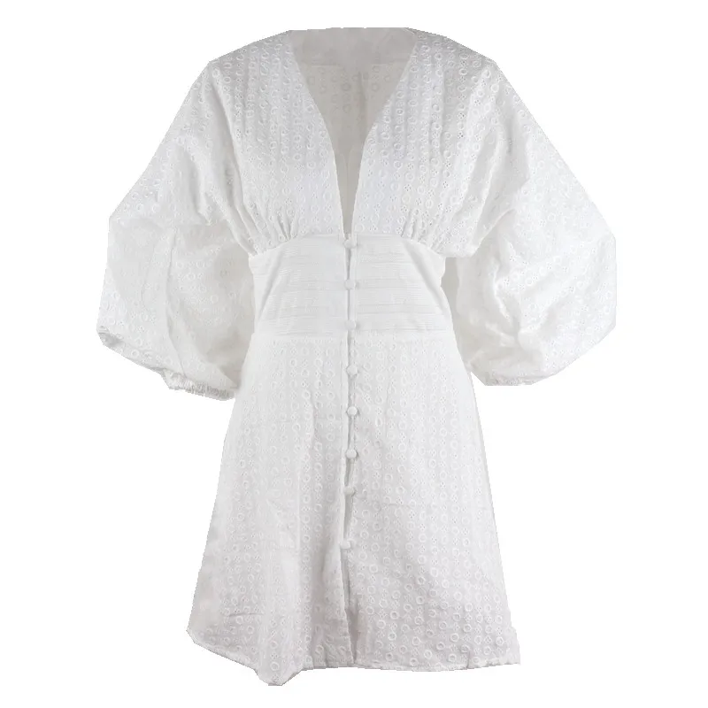 Винтажное короткое платье с глубоким v-образным вырезом однотонное Белое