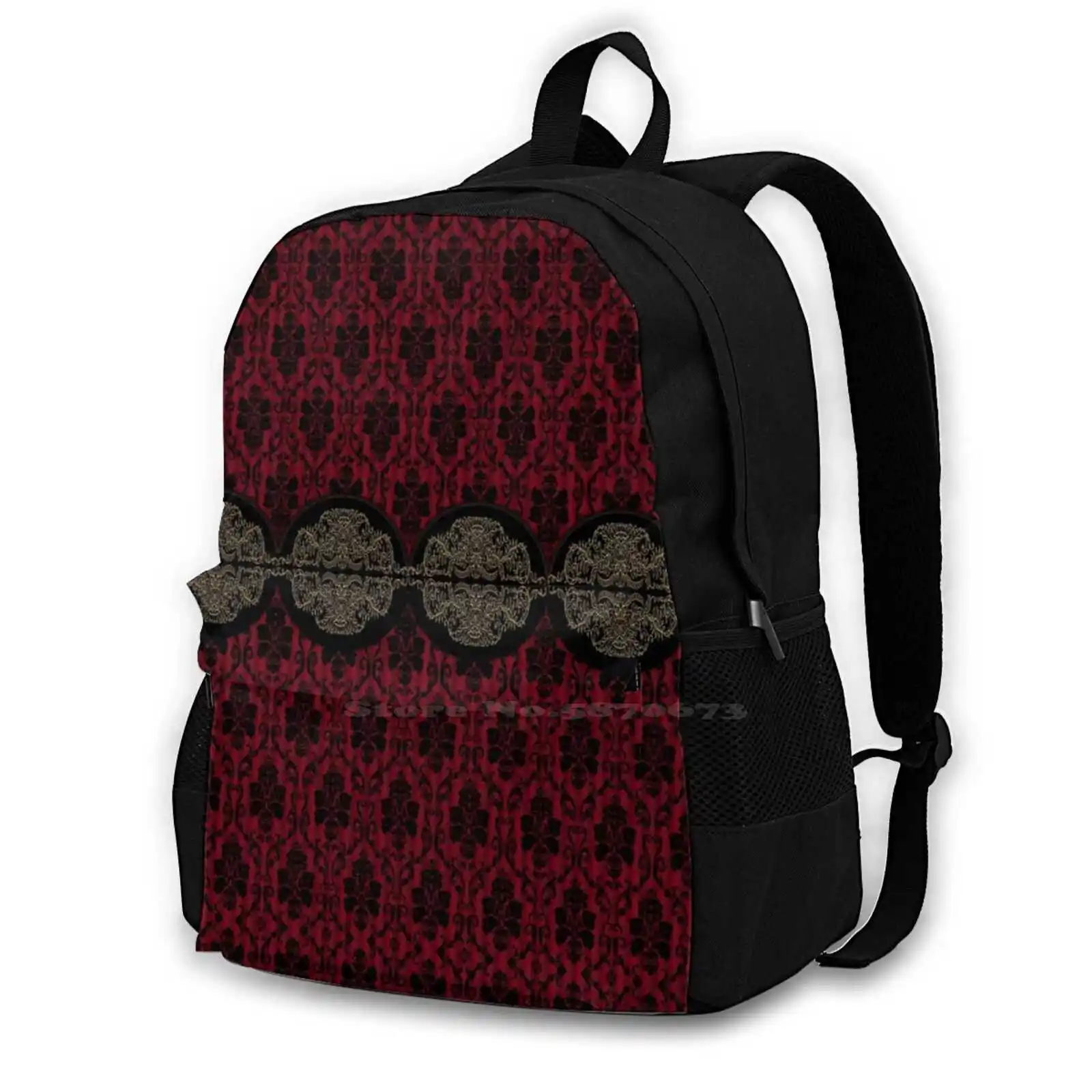 

Red And Black Damask Patterns Large Capacity School Backpack Laptop Travel Bags Arabesque Pattern Mosaic Style Al Abstract Arc