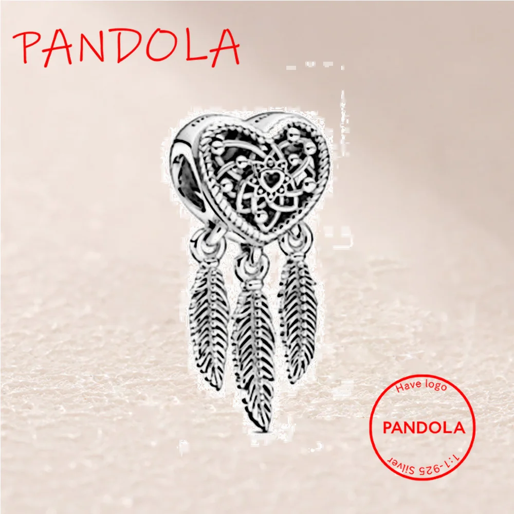 

799107C00Openwork Heart Three Feathers Dreamcatcher Charm