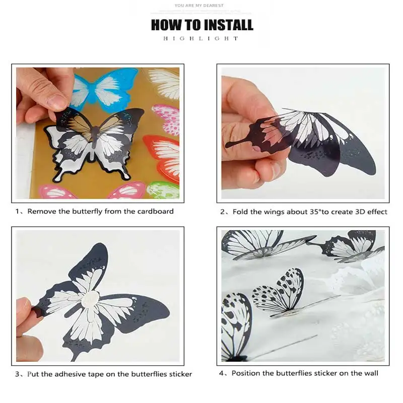 12 шт. 3D наклейки на стену из ПВХ с бабочками | Дом и сад