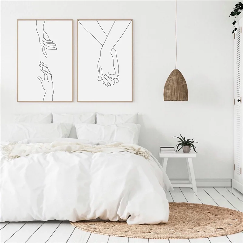 

Abstract Line Wall Art Poster Print Romantic Hand In Hand Love Quotes Canvas Painting Nordic Minimalist Living Room Home Decor