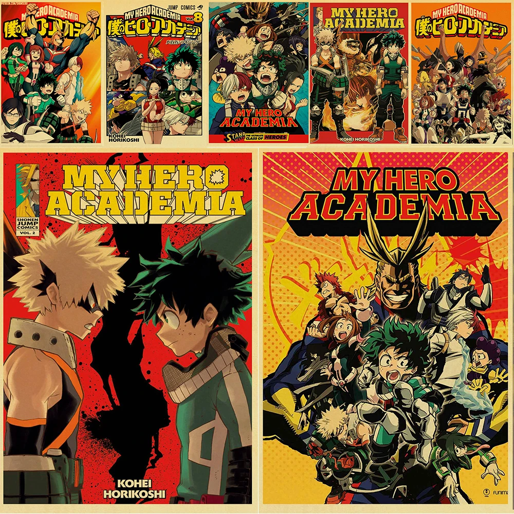 

Japanese Anime My Hero Academia Poster Comic Cool Style Kraft Paper Wall Painting Bar Cafe Home Wall Decoration