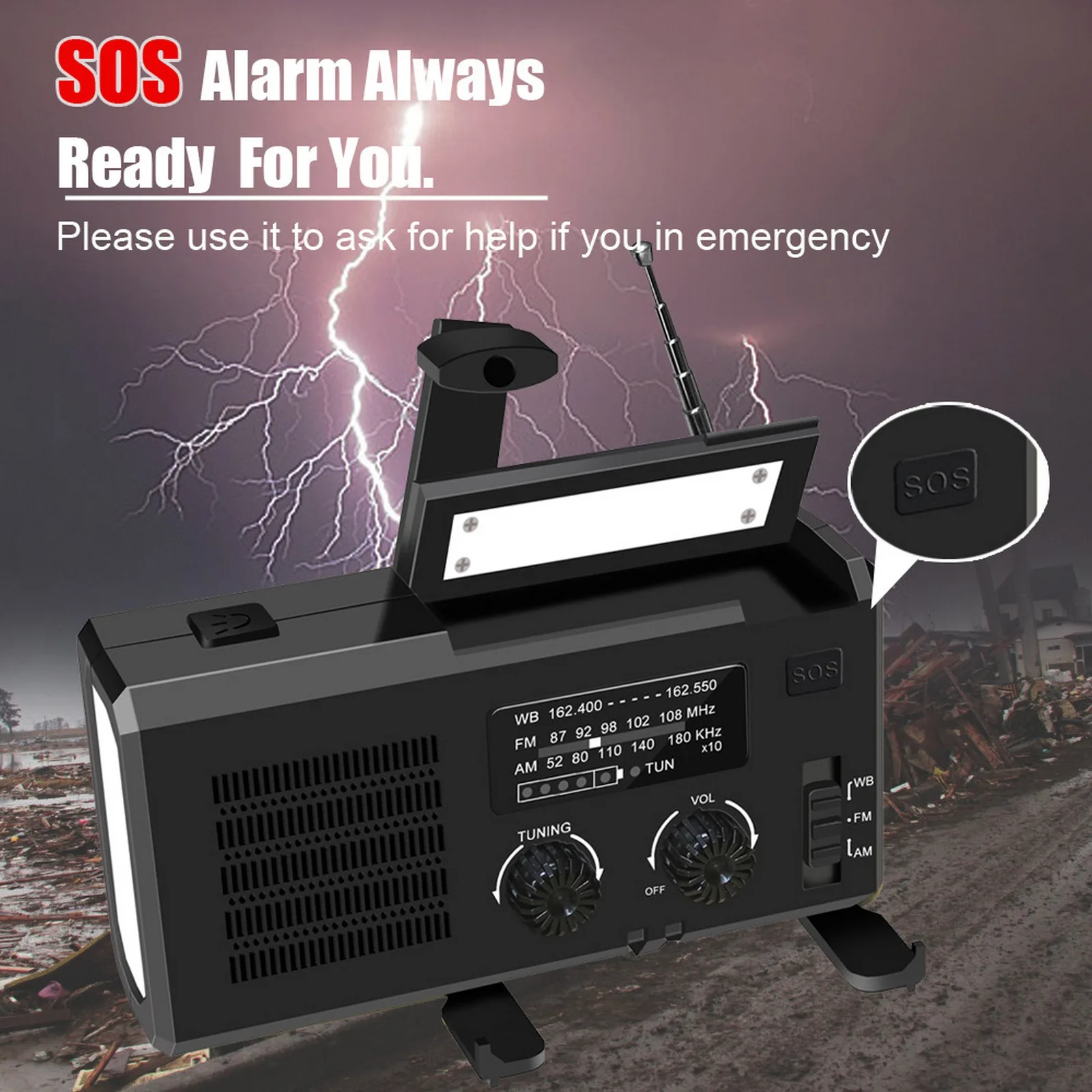 

Emergency Solar Power Hand Crank Dynamo Generator 4000mAh Phone Charger SOS AM/FM NOAA Weather COB Flashlight Radio