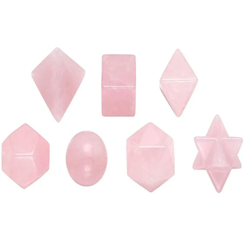 

Wholesale 7 Pcs Geometric Shape Rose Pink Quartz Pendant Merkaba Symbol Amethysts Stone Jewelry