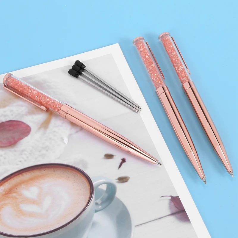 Ручка под розовое золото с украшениями в виде кристаллов шариковая черные