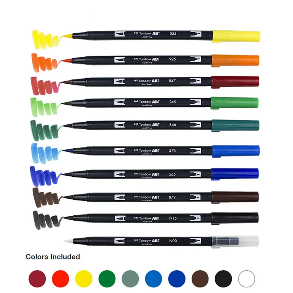 Tombow ABT Dual кисть для рисования каллиграфии набор ручек яркий 10 Pack осветление