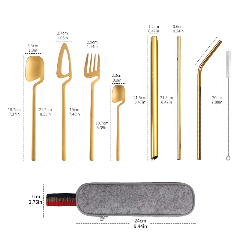 

Portable Dinnerware Set Travel Reusable Camping Silverware Utensils Cutlery Tableware Set Chopsticks Straw Fork Spoon Knife Set