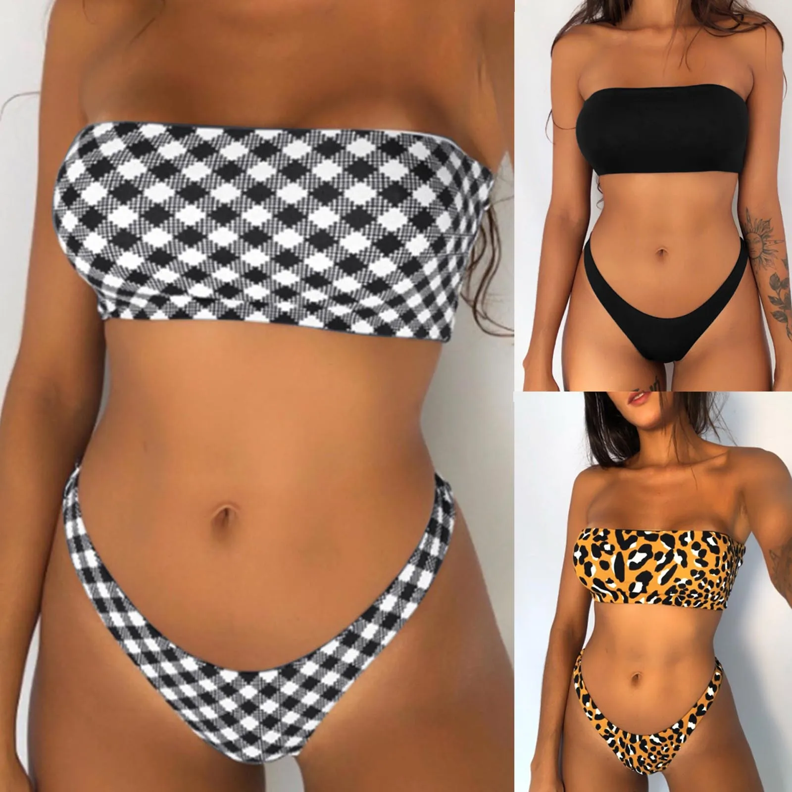 

2021 Women Two Piece Swimwear Soild Print Sexy Split Swimsuit Bikini Set High Waist Swimsuit Beachwear Summer Beach Holida