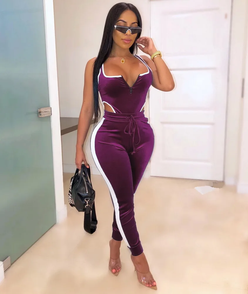 OKAYOASIS сексуальные женские осенние бархатные спортивные костюмы из двух