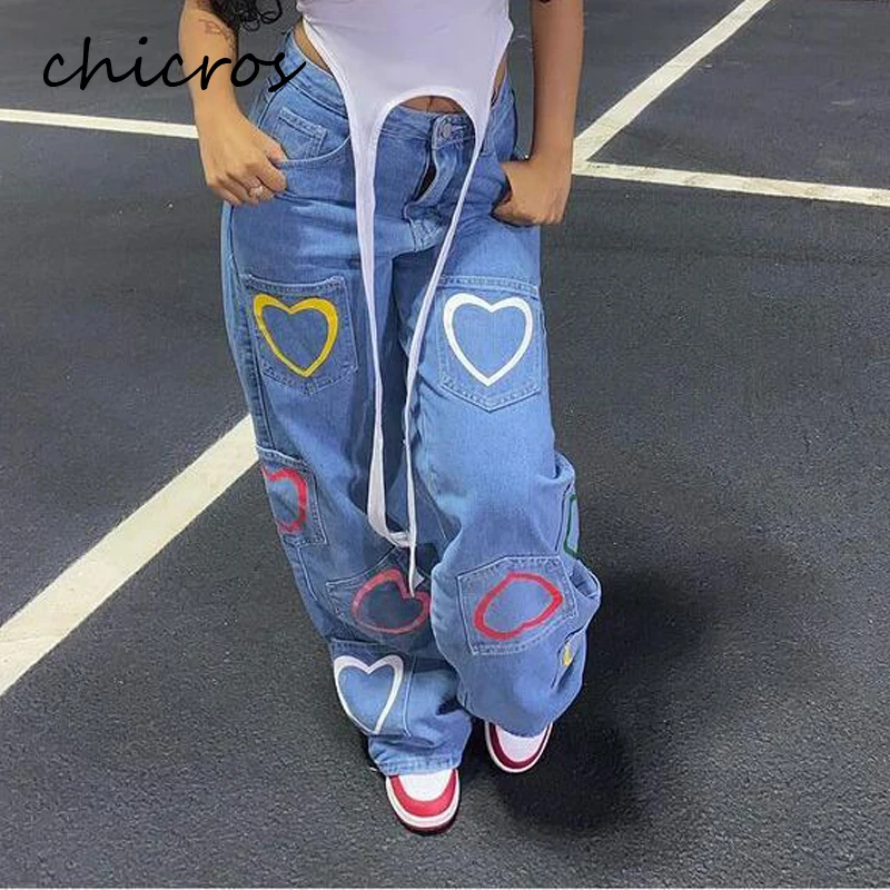 

Брюки Chicros женские с карманами и широкими штанинами, Свободные повседневные джинсовые брюки
