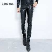 mens motocycle pu leather pants trendy 2021 spring autumn big size male trousers black faux leather skinny pants men clothing