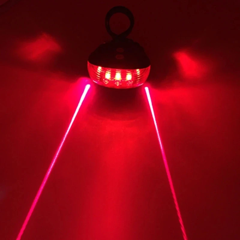 Светодиодный задний фонарь для велоспорта, водонепроницаемый, 2 лазера, 5 светодиодов, предупреждающий мигающий свет