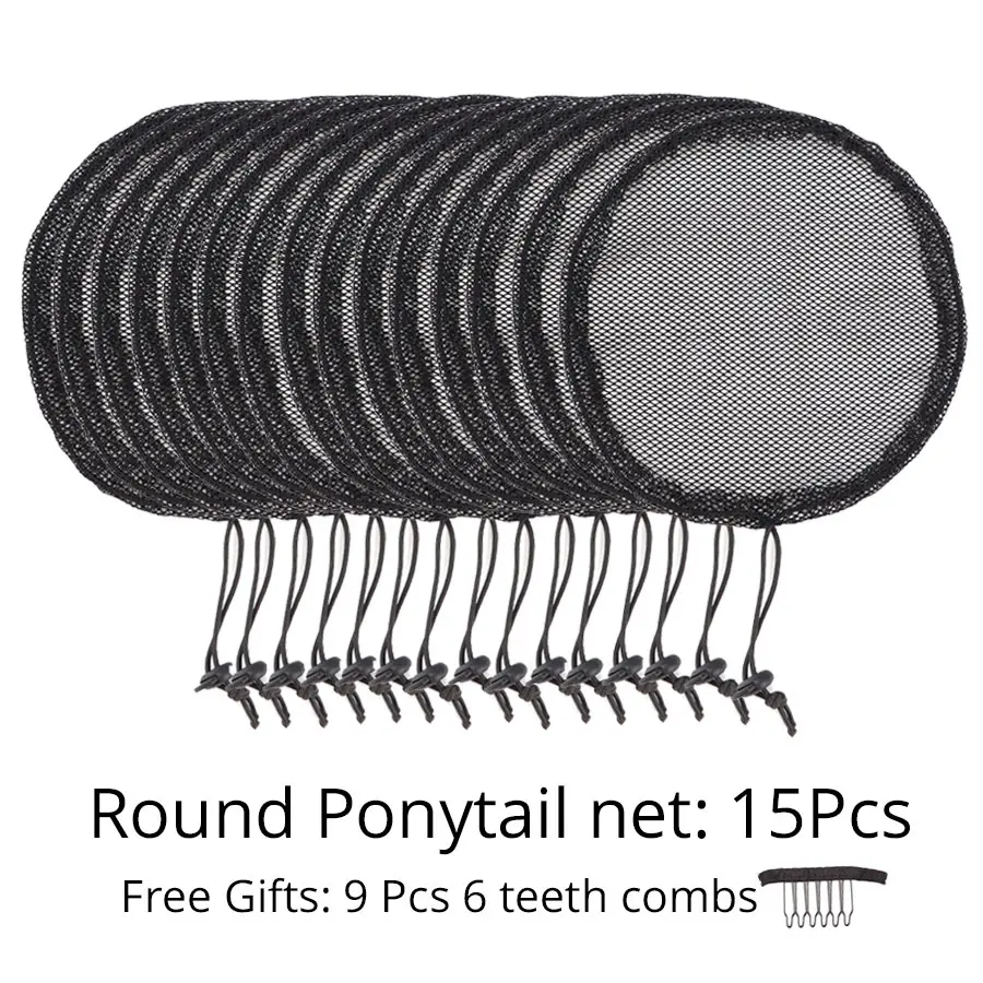 Round style 15pcs 5 шт./партия, черный цвет, Высококачественная сеть для волос, для изготовления конского хвоста и афро-пучка волос, парик, шапки, сетки для волос, цена - Цвет: Round style 15pcs