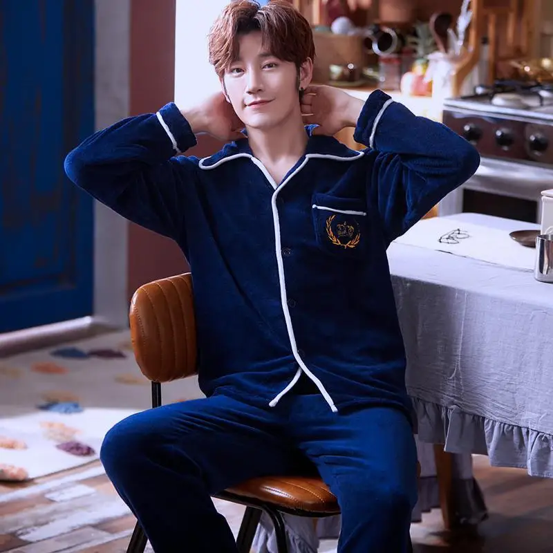 

Зимние пижамные комплекты, мужская повседневная домашняя одежда, теплая пикантная клетчатая однотонная модель 2020, новая модная плотная фла...