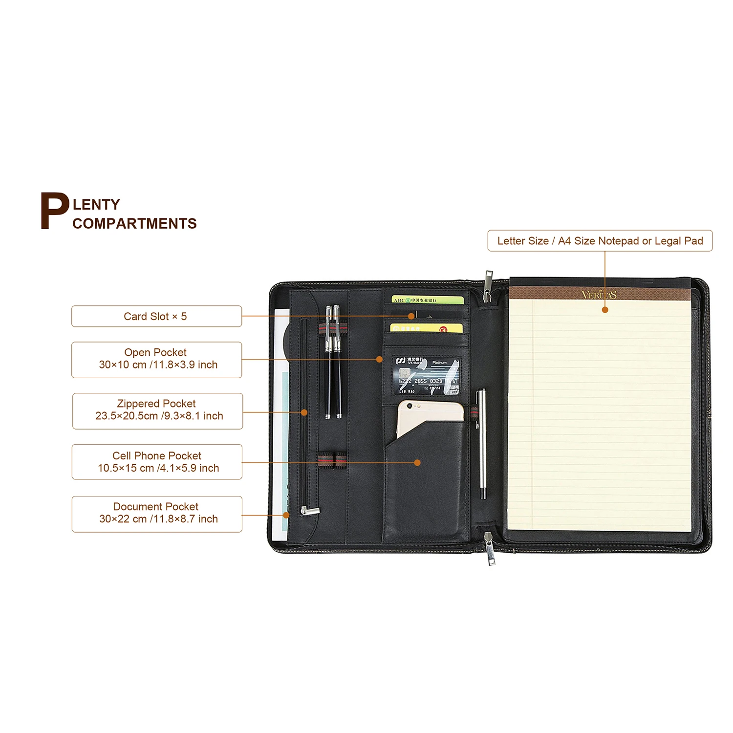 Ручной работы из натуральной кожи Портфель A4 папка, бизнес Padfolio портфель чехол для документов Органайзер чехол для переноски-черный