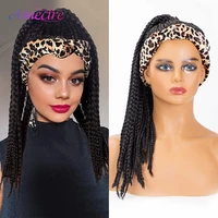 box braids synthetic headband wigs for women long twist crochet dreadlock wig with turban brown headwrap