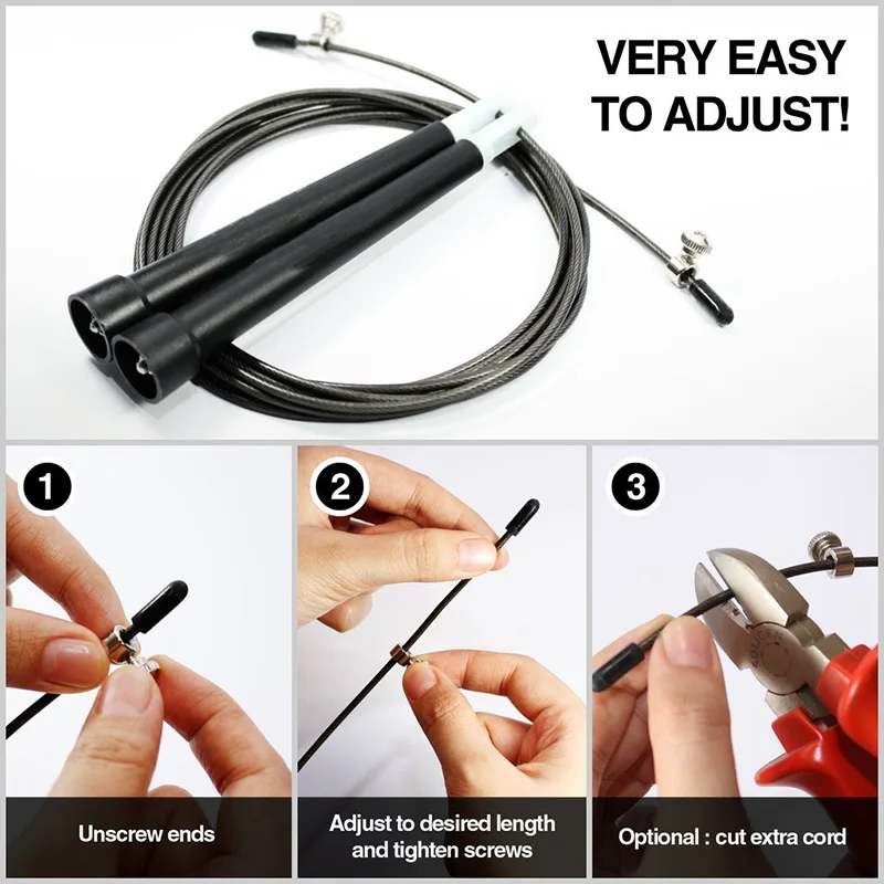 Скакалка с пластиковой ручкой регулируемый трос стальная проволока быстрая