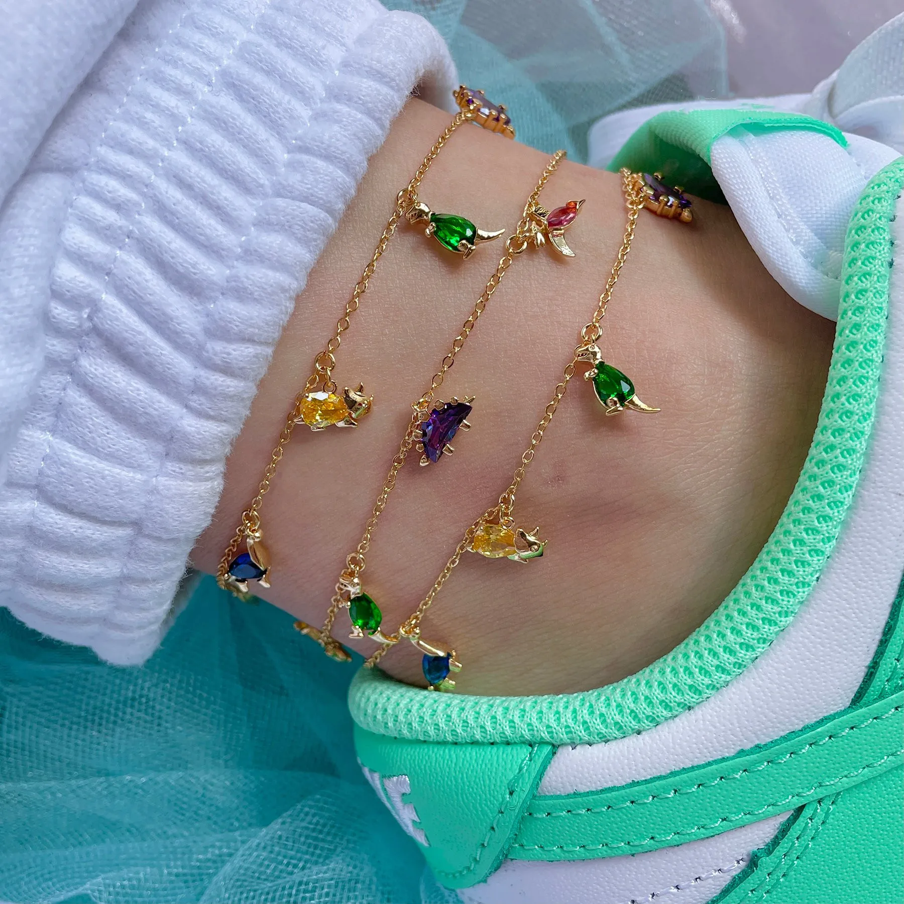 New ins Creative Color Zircon Dinosaur Animal Necklace Cute Color Dinosaur Zircon Necklaces For Women Girls Fashion Jewelry Gift