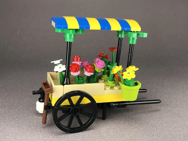 2 компл./лот MOC кирпичи цветочная корзина рыночная стойка флорист модель