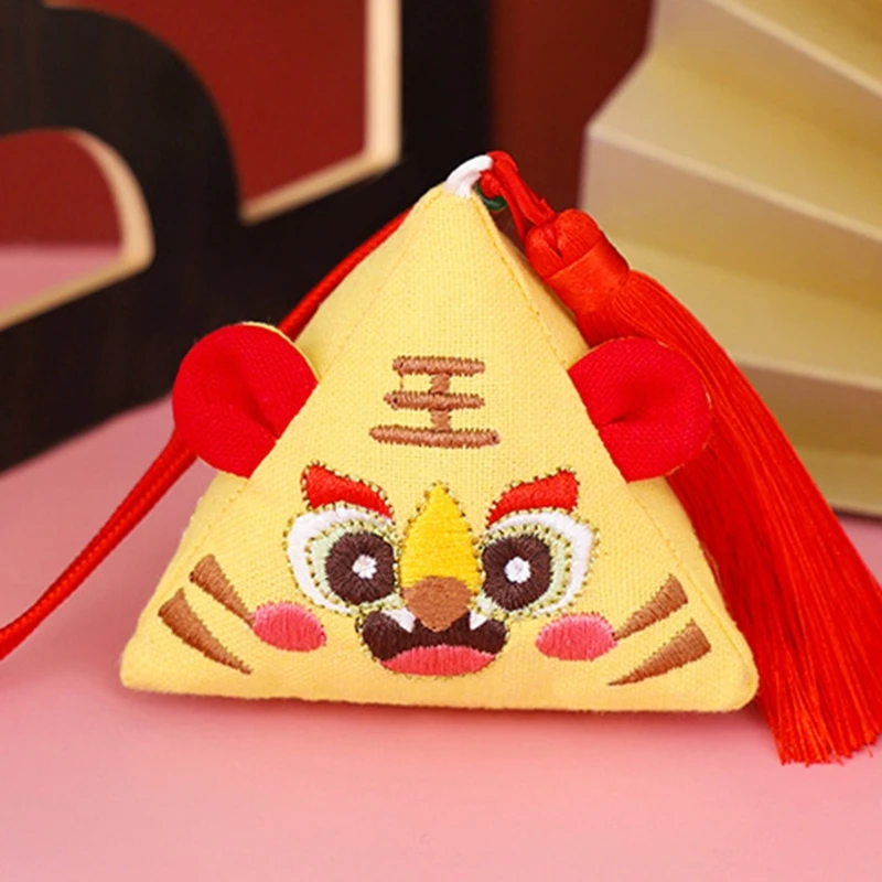 

Chinese Traditional Embroidery Blessings Sachets Pendants Empty Bag for Lunar New Year Ox Year Car Home Office Lucky Decoration