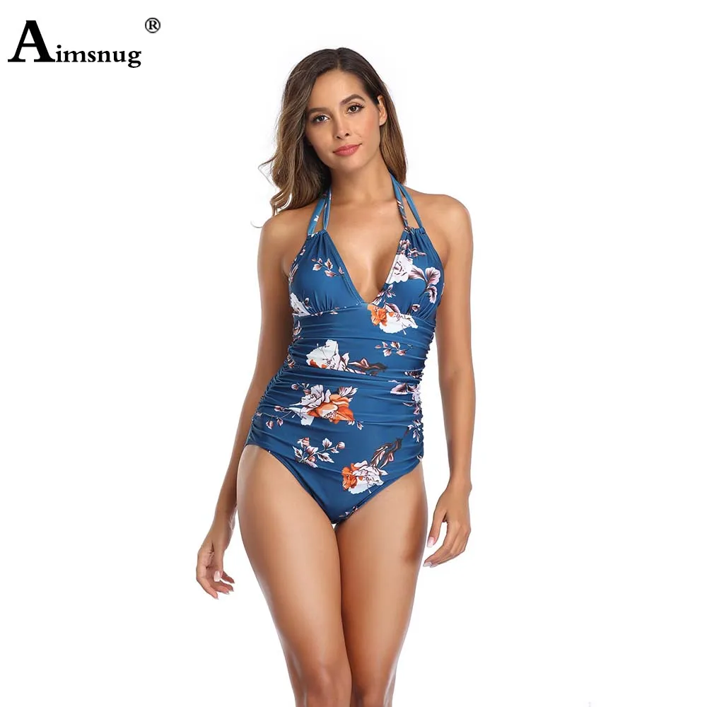 Women One Piece Swimwear Model Flower Print Swimsuits Female Sexy V-neck Onesie Beachwear Trend 2021 European Style Bathing Suit | Спорт и