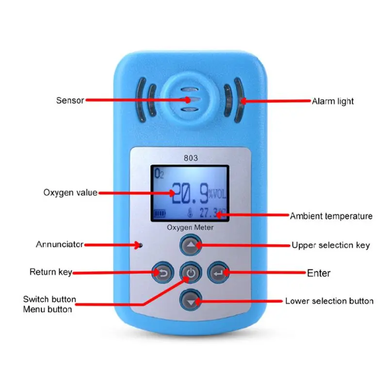 Oxygen Meter LCD Display Sound Light Vibration Alarm Gas Concentration Detector | Инструменты