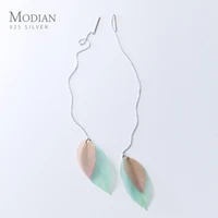 modian simple tree leaves charm drop earrings real 925 sterling silver asymmetry hypoallergenic dangle ear for women jewelry